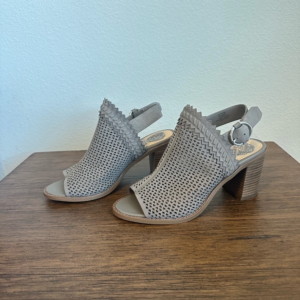 Vince Camuto Grey Open-Toed Chunky Heel Size 6.5 - image 1